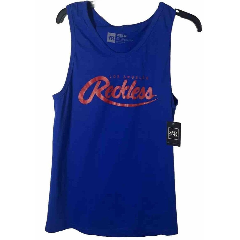 Young & Reckless Men’s Blue Graphic Los Angeles Reckless Tank Top Size M Casual